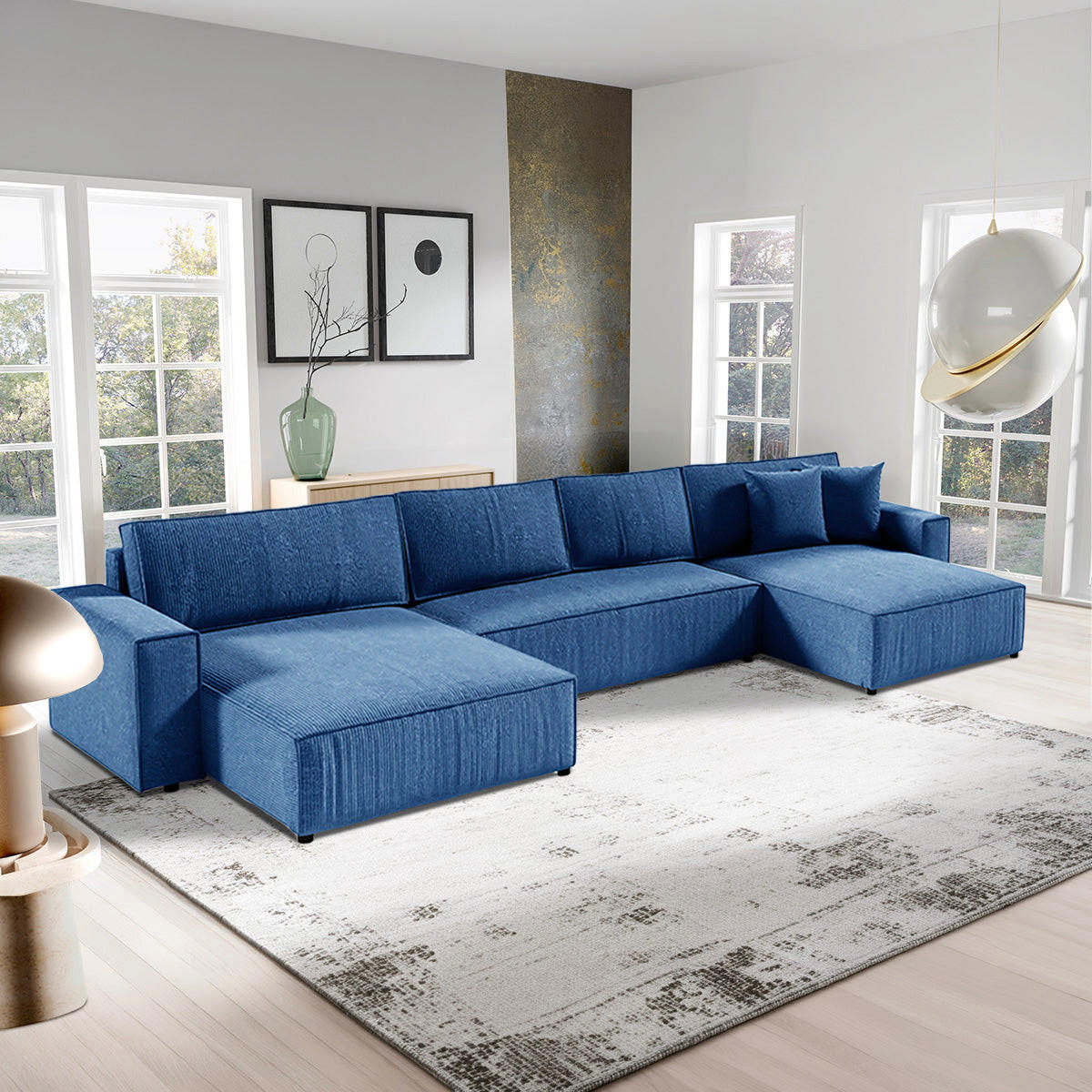 PANORAMASOFA Isaac 5 Sitzplätze Blau - Blau, Holzwerkstoff (398/85/185cm) - Petits-meubles
