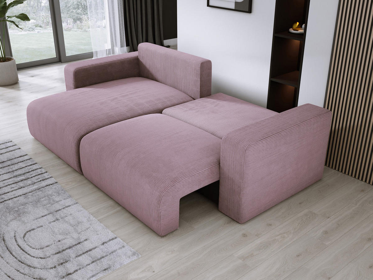 ECKSOFA Carl L-förmig Schlaffunktion und Bettkasten weicher Cordstoff flexibel stellbar lose Rückenkissen freistehend LINKS 143x247x83cm Light rose - Hellrosa, Holz/Textil (143/247cm) - DomoHome