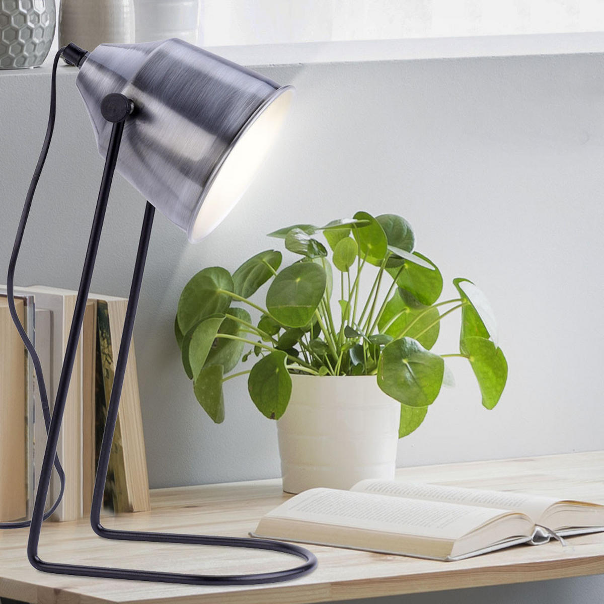 TISCHLEUCHTE Eisen Silber Industrial Stil - Silberfarben, Metall (24/16/43.5cm)