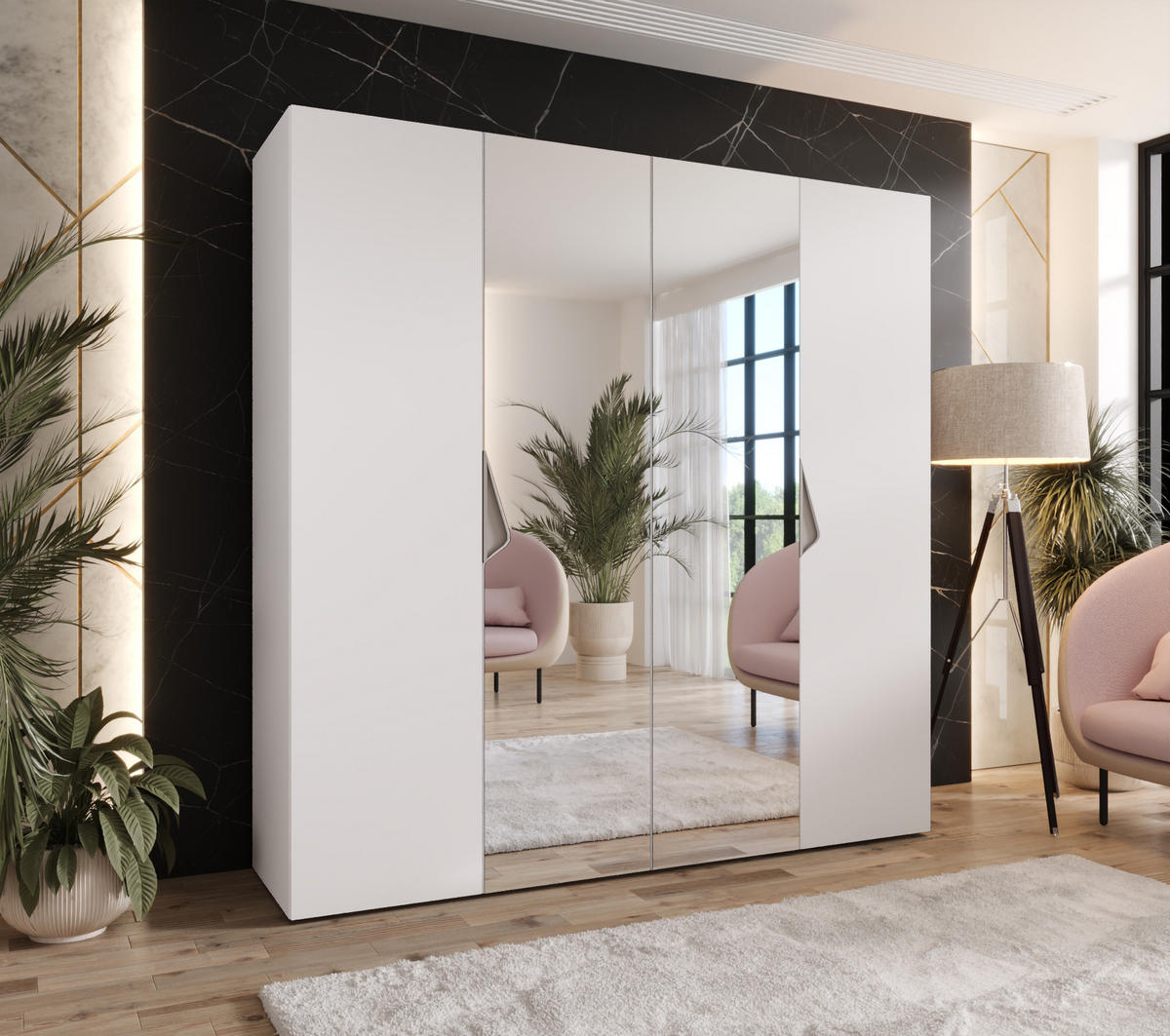 DREHTÜRENSCHRANK 202/200/52 4-türig - Beige/Weiß, Holz/Metall (200/202/52cm) - Abiks Möbel