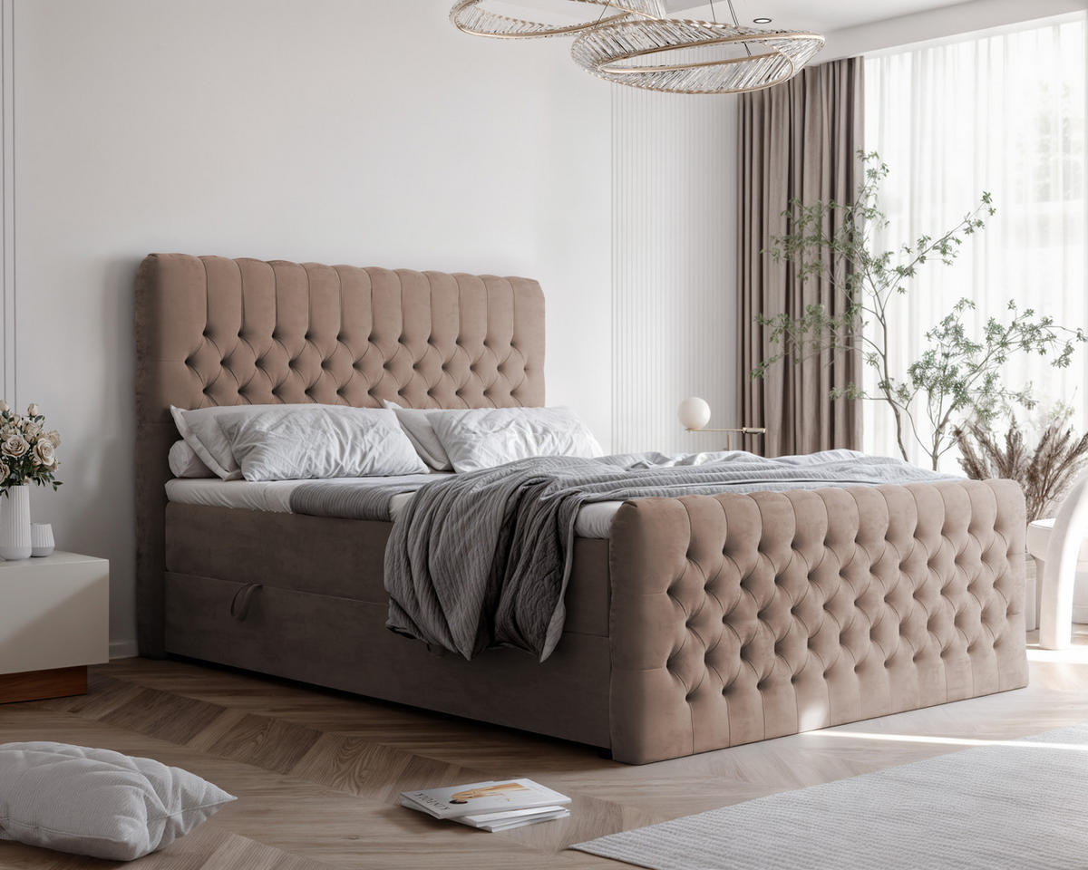 BOXBETT ALBA PLUS 120/200 cm mit Matratze und Topper, Hellbraun - Hellbraun, Textil (120/200cm) - Idohome