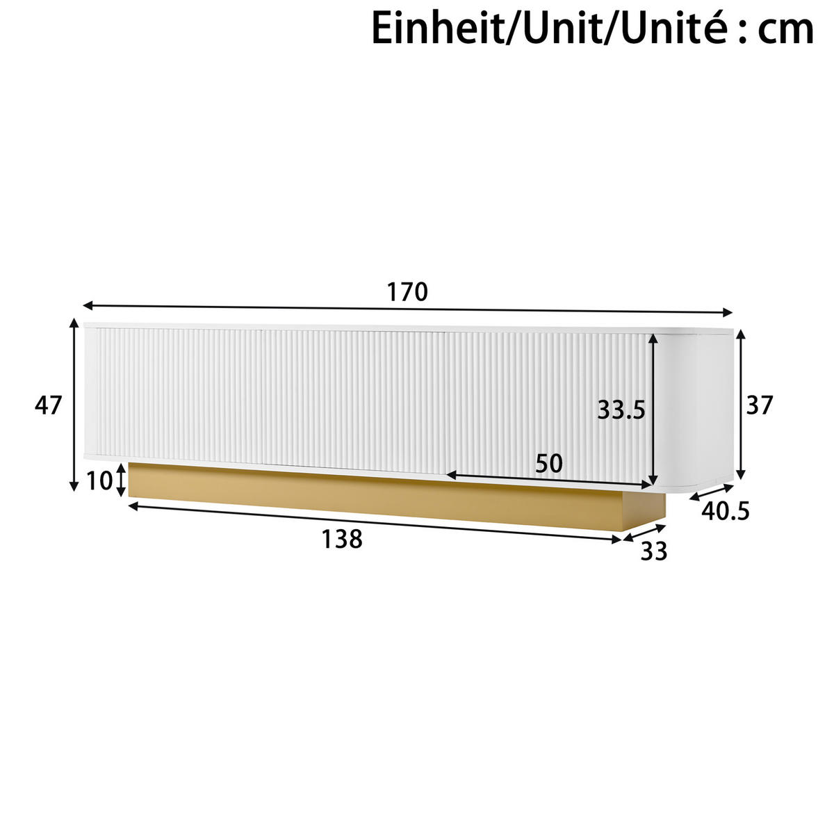 TV-LOWBOARD mit Stauraum 170 x 40,5 x 47 cm MDF/PB Weiß - Weiß, Holzwerkstoff (40.5/47/170cm) - Beauniv