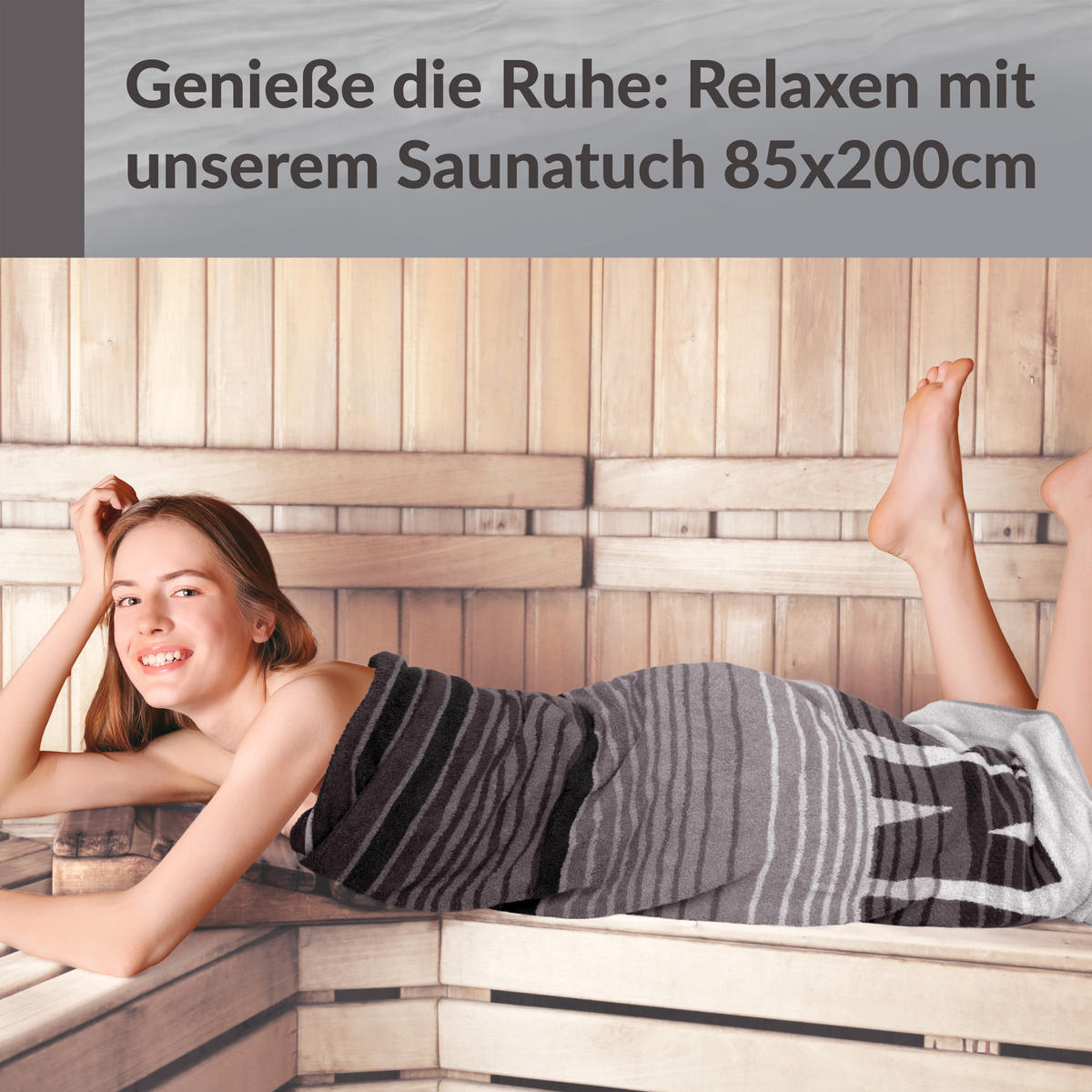 SAUNAHANDTUCH Oslo Grau – Schwarz 85x200 cm - Dunkelgrau/Grau, Textil (85/200cm) - Lashuma