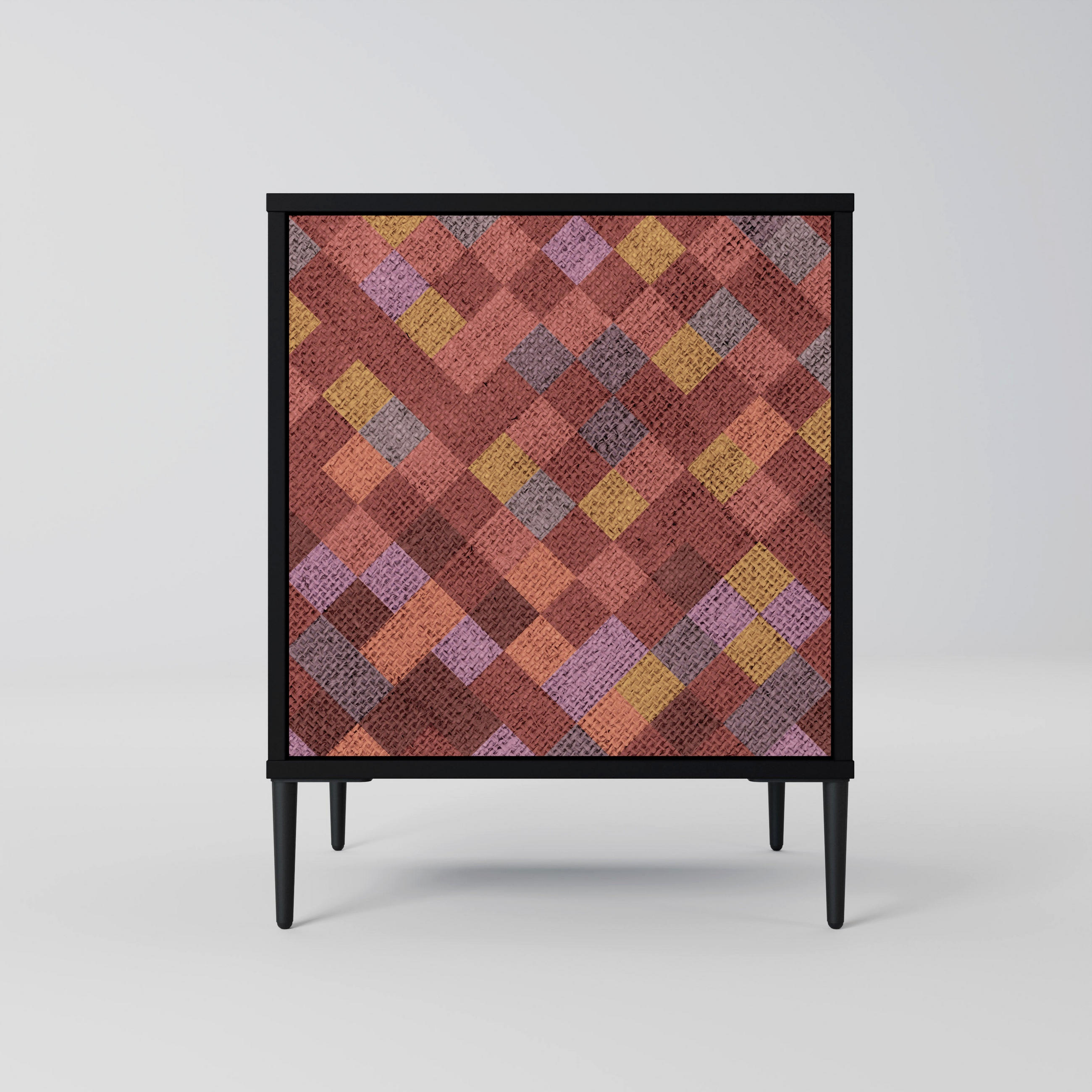 SIDEBOARD PAINTED SQUARES, Schwarz, 57,5x42x72,5 cm, Schwarze Metallfüße - Multicolor/Schwarz, Holzwerkstoff/Metall (57.5/72.5/42cm) - SpaceRebels