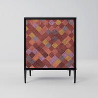 SIDEBOARD PAINTED SQUARES, Schwarz, 57,5x42x72,5 cm, Schwarze Metallfüße - Multicolor/Schwarz, Holzwerkstoff/Metall (57.5/72.5/42cm) - SpaceRebels