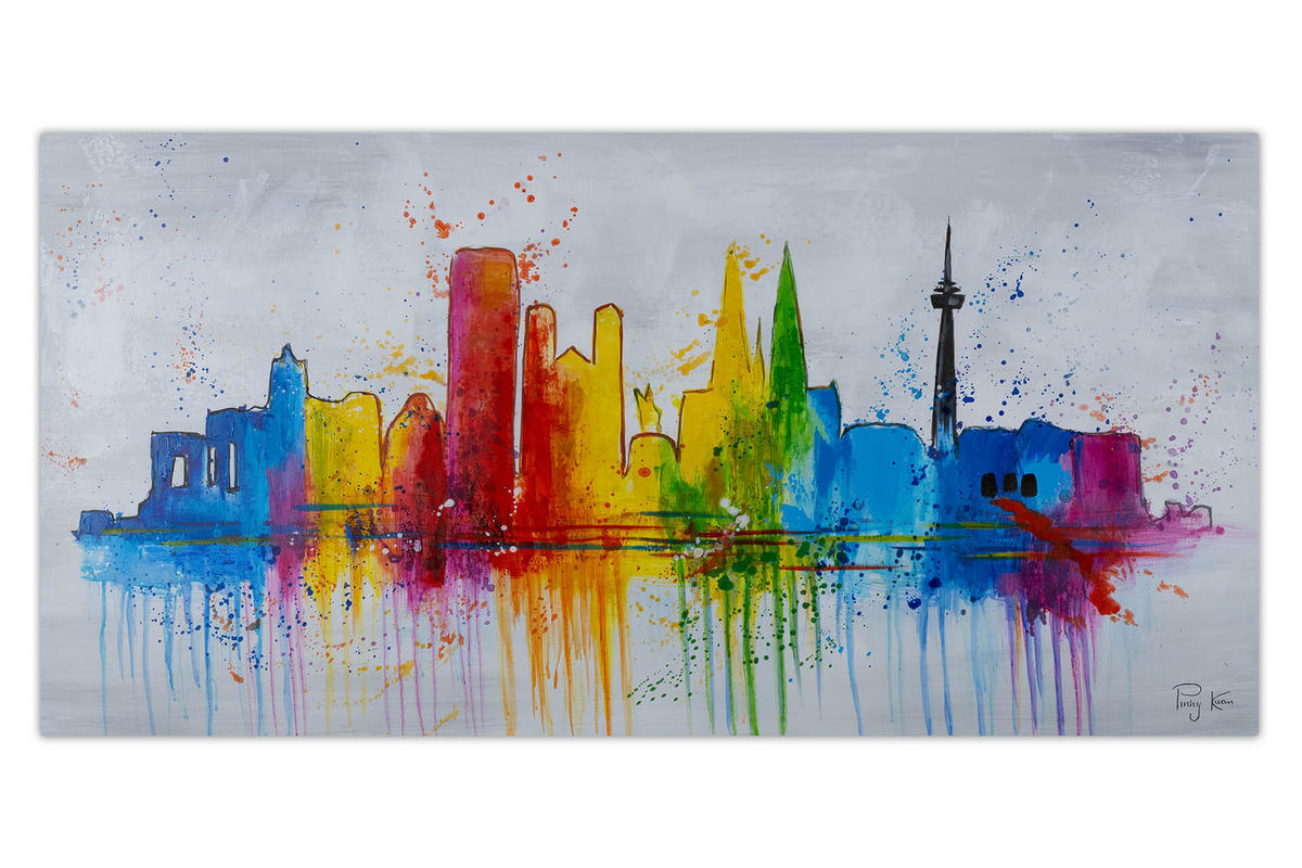 ACRYLBILD HANDGEMALT 120/60 cm - Blau/Gelb, Holz/Textil (120/60cm) - KUNSTLOFT