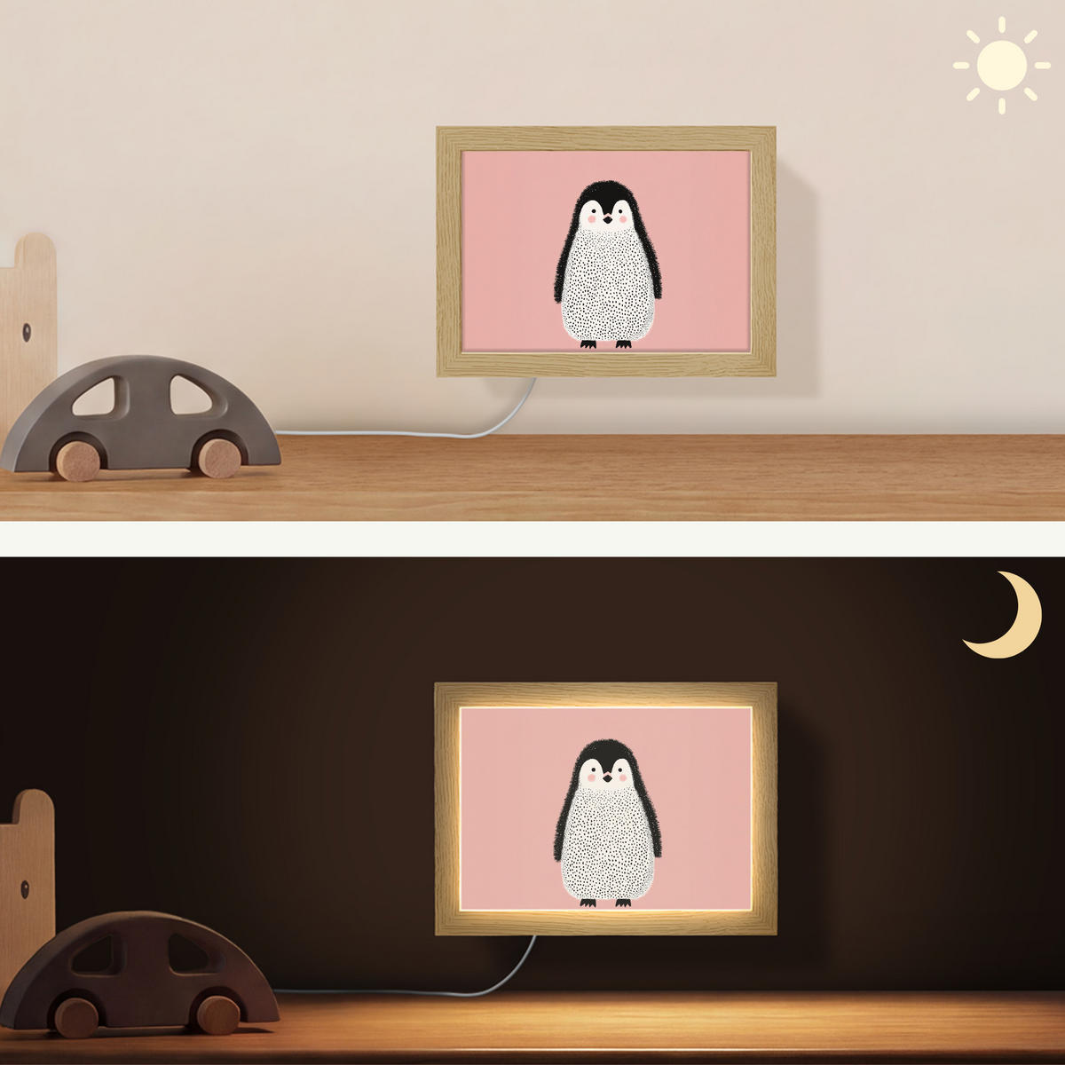 NÁSTĚNNÁ LAMPA Tučňák - Tečky - Minimalistický - Růžový 20x15 cm - růžová, kompozitní dřevo (20/15/8cm) - OnlyWow