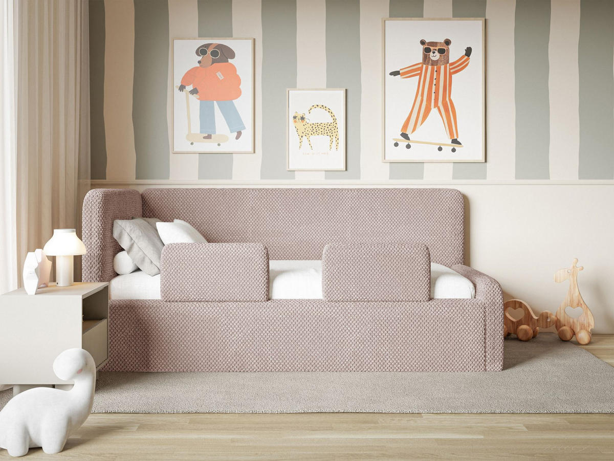 KINDERBETT Fanko Plüsch Puderrosa 90x200 cm - Hellrosa/Schwarz, Kunststoff/Textil (90/200cm) - Selsey
