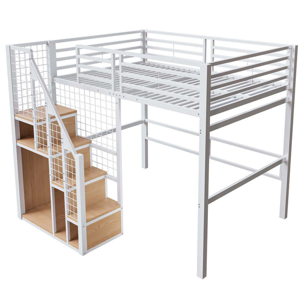 HOCHBETT 180/200 cm weiß aus Metall mit Stauraum und Treppe - Weiß, Holzwerkstoff (140/200cm) - OKWISH