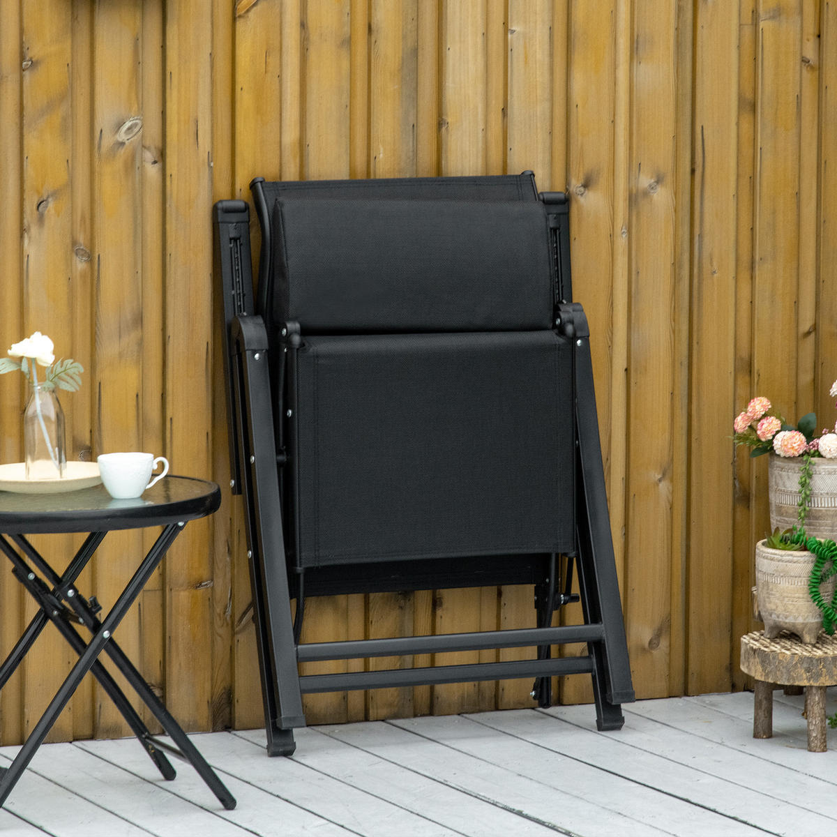 SONNENLIEGE DE-13534 9-fach verstellbar mit Lordosenkissen Schwarz - Schwarz, Metall (65/111/70cm) - ComfortXL