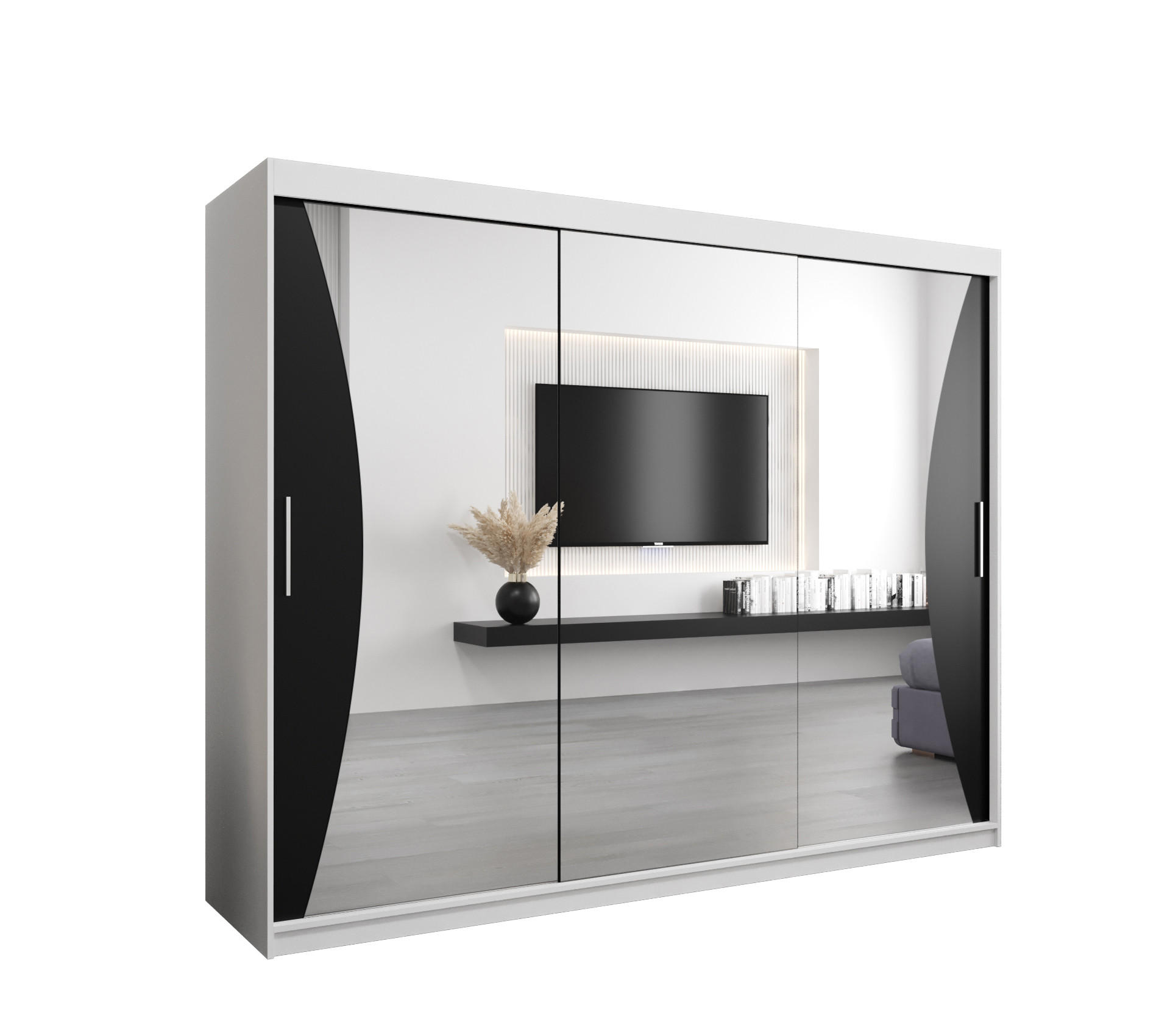 Abiks Möbel Schwebetürenschrank Weiß, Schwarz 250x200x62 cm