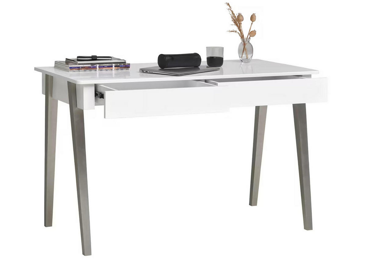 SCHREIBTISCH - Weiß - Weiß/Nickelfarben, Holzwerkstoff/Metall (60/120/76cm) - home24