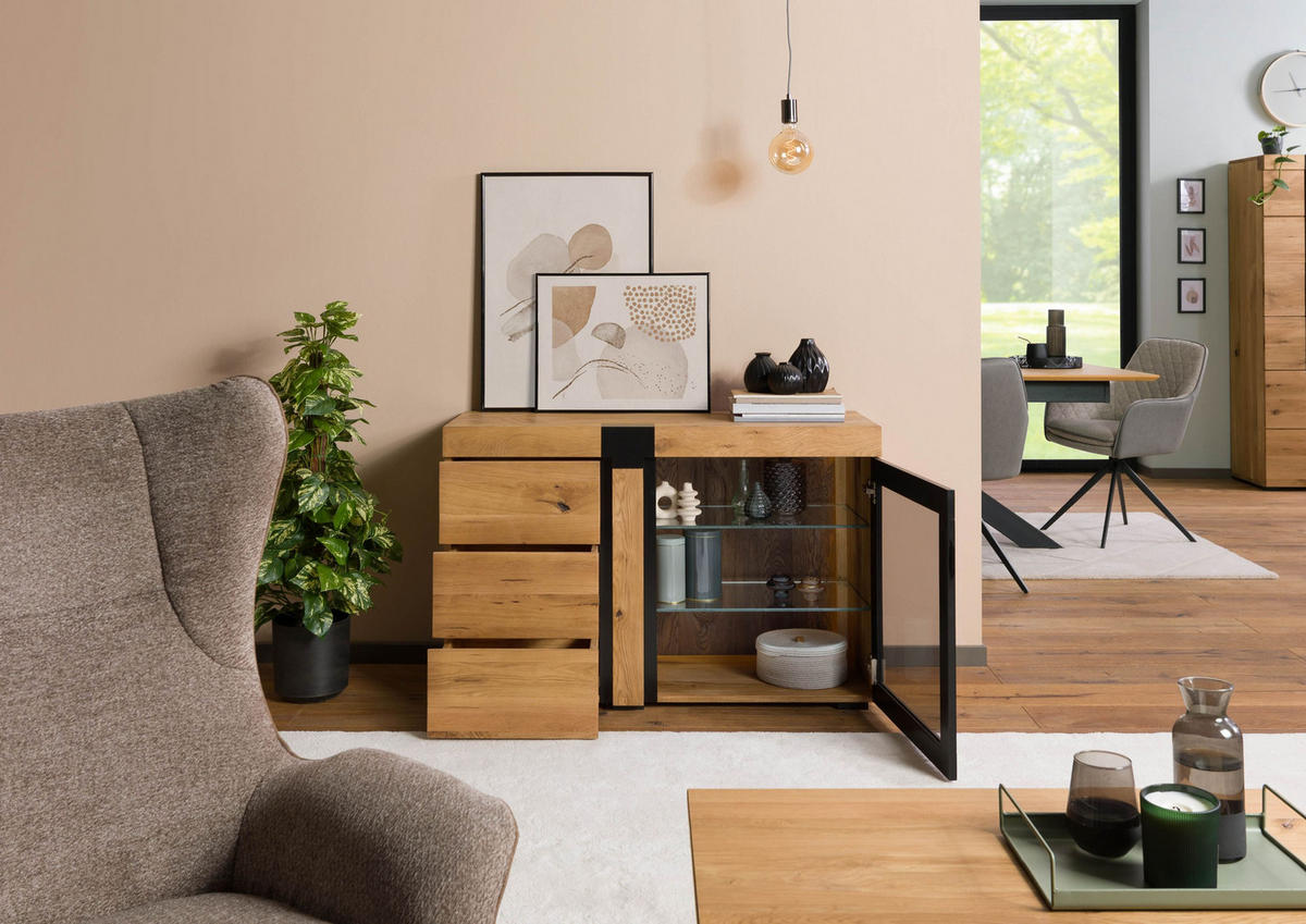 SIDEBOARD Wildeiche 115x45x75 natur geölt ROTTERDAM #115 - Braun, Holz (115/75/45cm) - Massivmoebel24