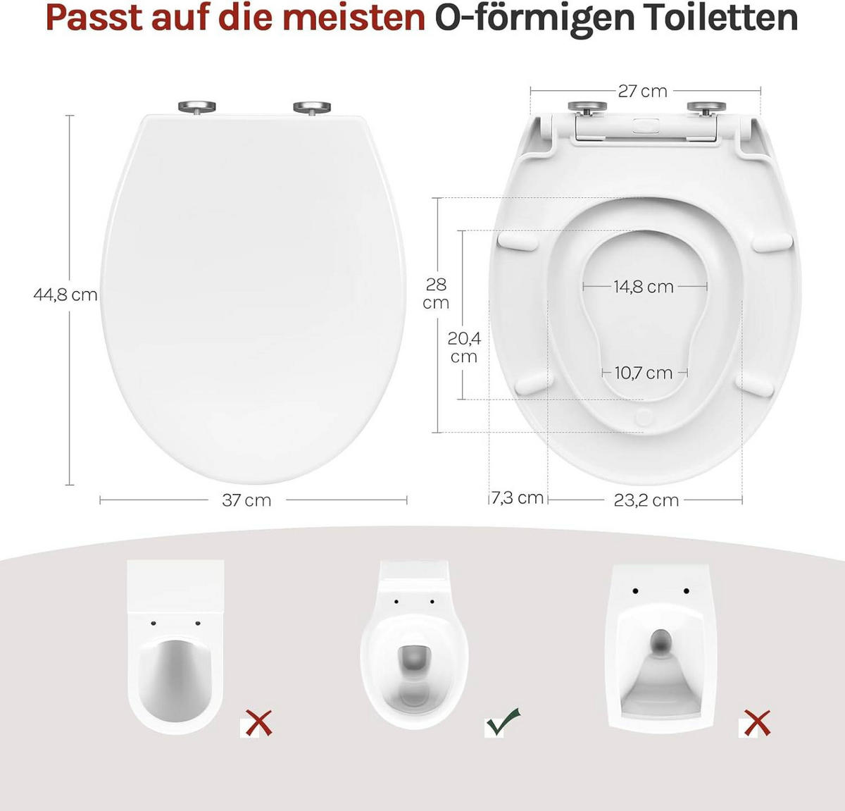 WC SITZ Deckel Absenkautomatik, Kunststoff, Fix-Clip - Weiß, Kunststoff (37/3/44cm) - Woltu
