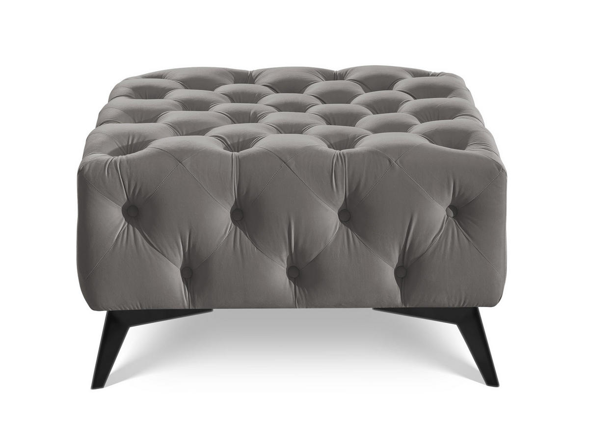 HOCKER Chesterfield Whitby Grau Samt mit schwarzen Füßen - Schwarz/Grau, Holz/Textil (80/45/80cm) - S-Style Möbel