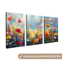 LEINWANDBILD 3er Set Blumen - Frühling - Farbenfroh - Sommerlich 120x60 cm - Orange, Textil (120/60cm) - MuchoWow