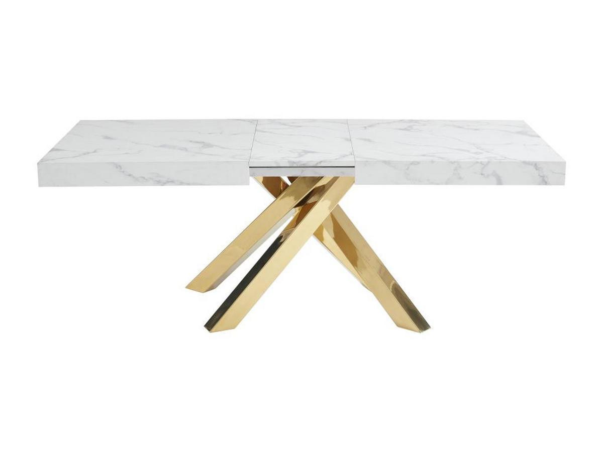 ESSTISCH ausziehbar - 6 bis 10 Personen - MDF & Metall - Marmor-Optik Weiß & Goldfarben - CATONAV - Weiß, Holz (240/90/75cm) - Vente-Unique