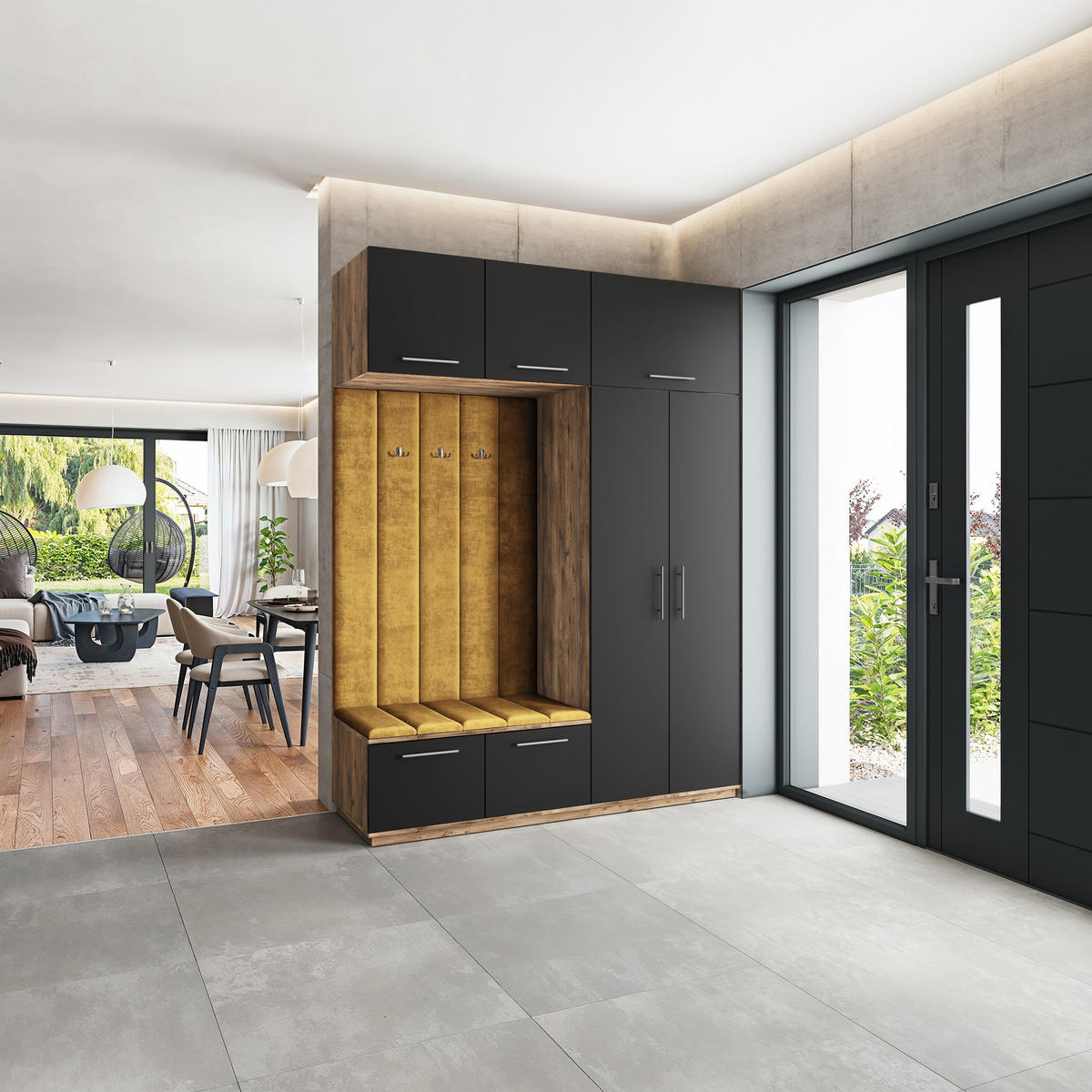 GARDEROBENSCHRANK REMA 180/240/60 cm Modern Garderobe-Set Eiche Lefkas - Eichefarben/Gelb, Holzwerkstoff (180/240/60cm) - MASSENO