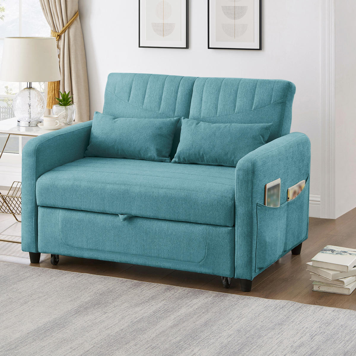 SCHLAFSOFA DE-35343 ausziehbar und 3-fach verstellbar Blaugrün - Blau, Metall (77/82.5/114cm) - ComfortXL