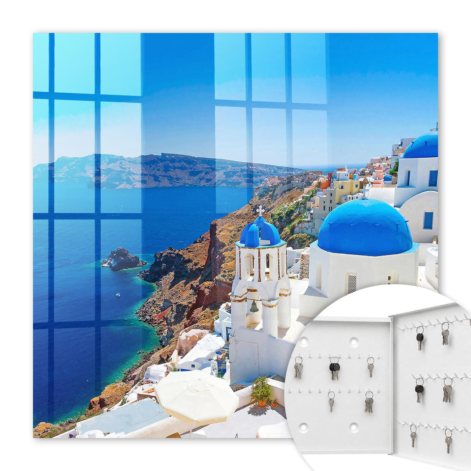 SCHLÜSSELBOX Weiß 30x30 cm – Türöffnung nach rechts - Griechische Insel - Blau, Metall (30/30/5cm) - TULUP