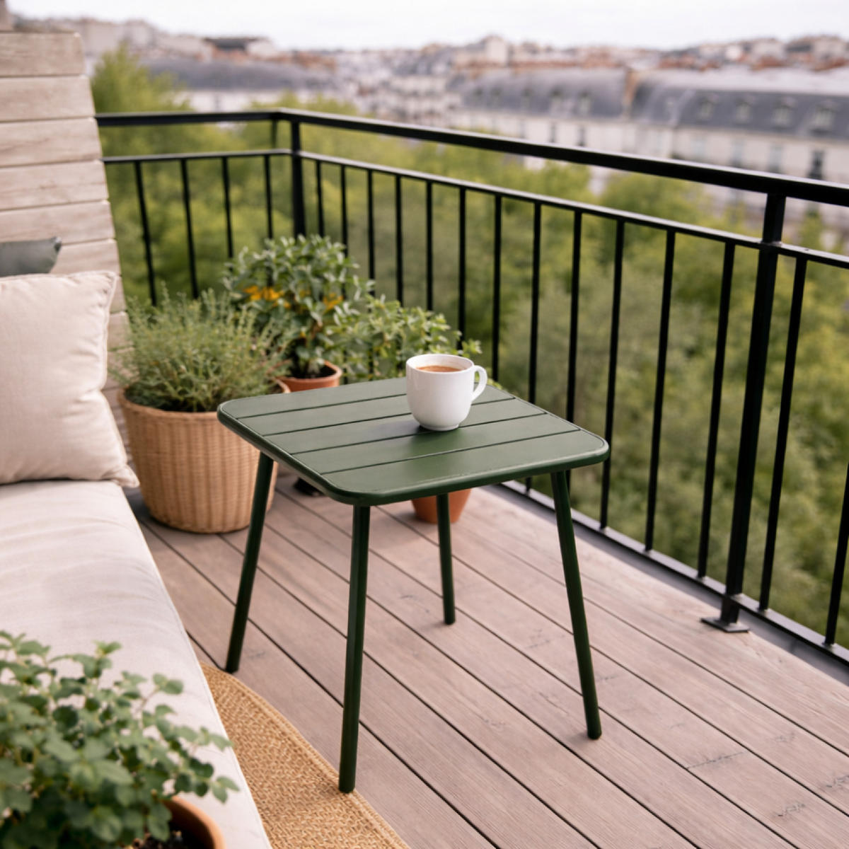 GARTENTISCH Bergame Grün für 2 Personen - Grün, Metall (50/50/72cm) - Concept Usine