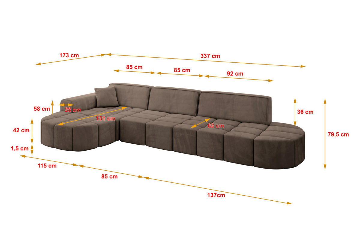 ECKSOFA Ottomane Rechts LIVO-L2 - 337x173x79,5 cm Beige - Beige, Holzwerkstoff/Textil (337/173cm) - ALTDECOR