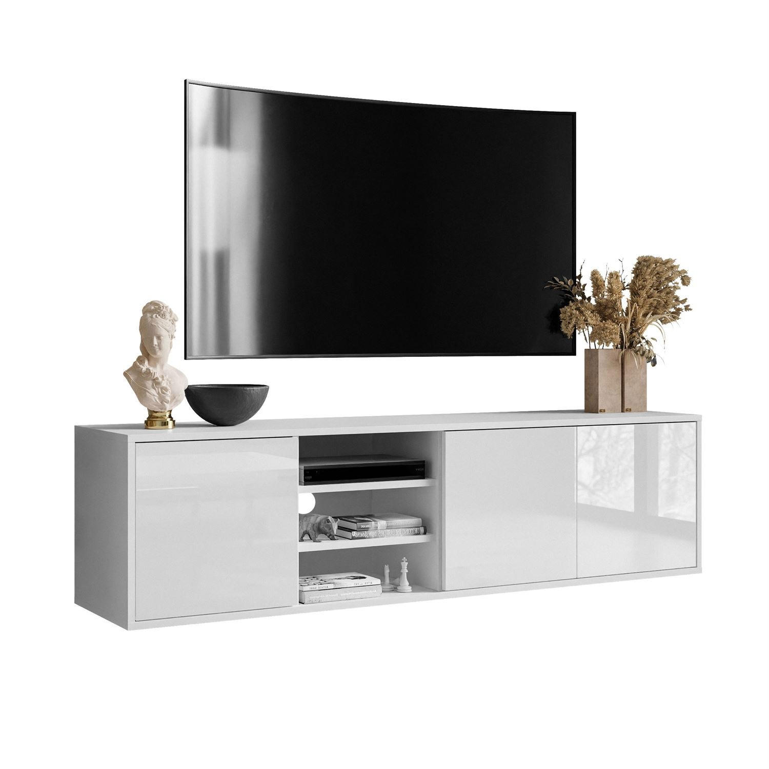 TV-ELEMENT SANAYI Hängend mit Regalen Hochglanz Weiß - Weiß, Holzwerkstoff (156/42/38cm) - Lookway