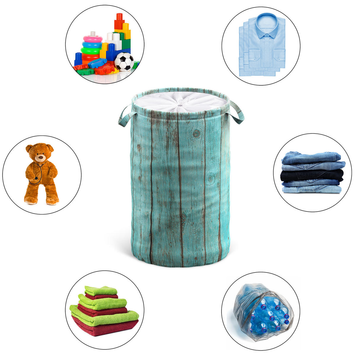 WÄSCHEKORB Lumber - Türkis, Textil (37/55/55cm) - Sanilo