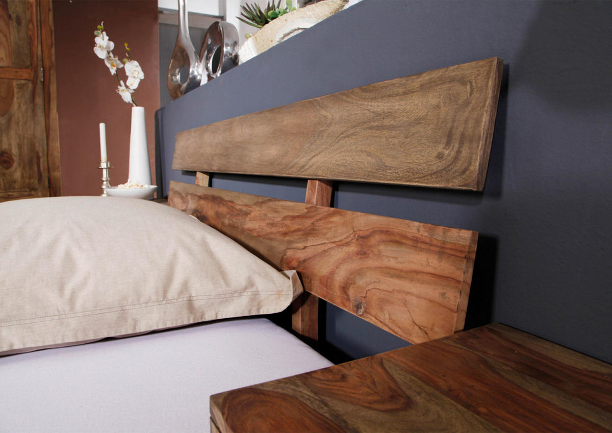 BETT Massivholz Sheesham 140 x 200 x 75 grau NATURE GREY #210 - Grau, Holz (140/200cm) - Massivmoebel24
