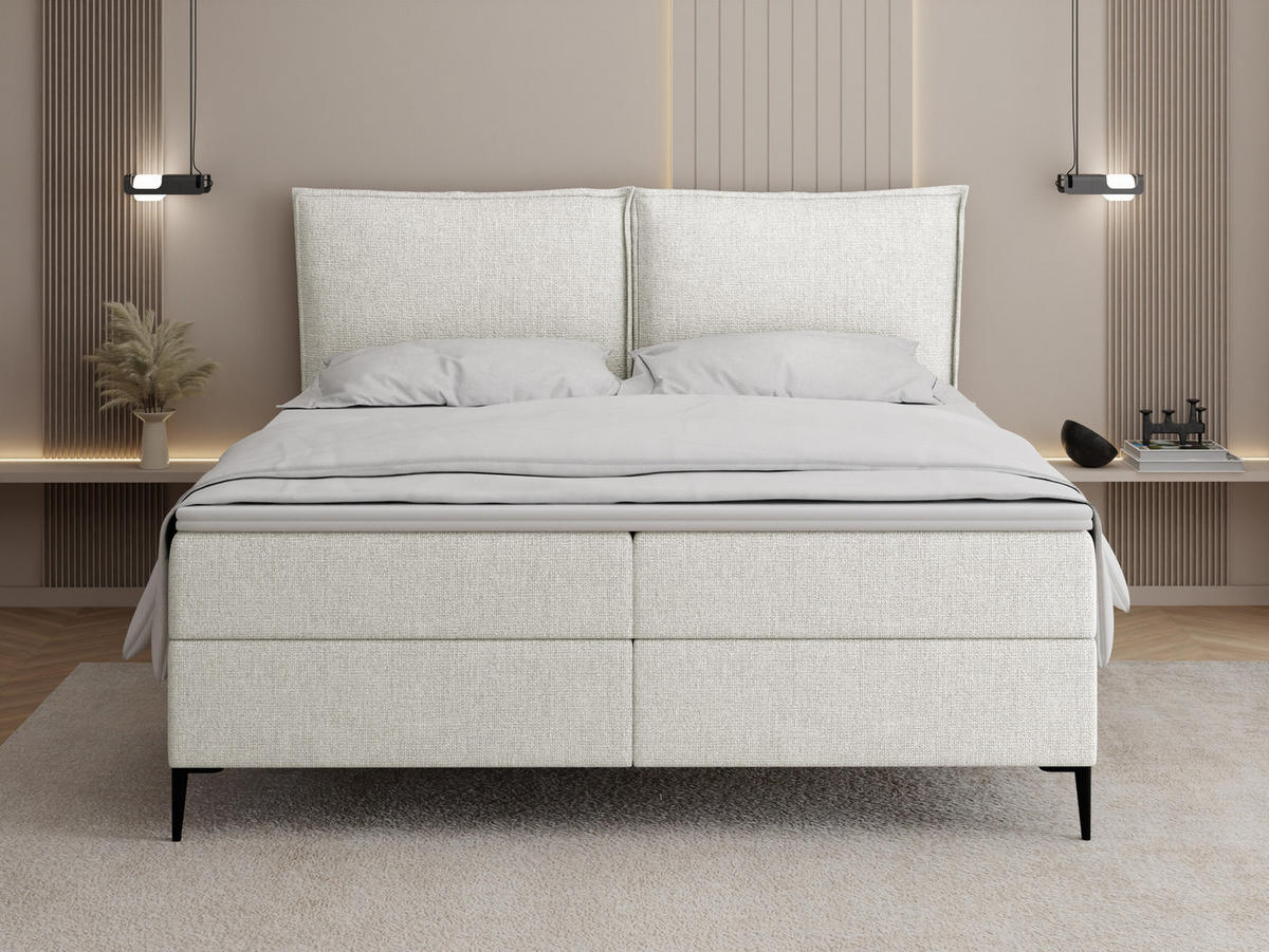 BOXBETT Calio Rise mit Bettkasten, Weiß Chenille 120x200 cm – inkl. H4 Taschenfederkern Matratze & Foam Topper - Schwarz/Weiß, Holz/Holzwerkstoff (120/200cm) - WFL GROUP