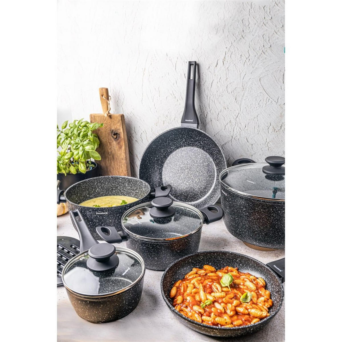 TOPFSET mit marmorierter Antihaftbeschichtung 12-teilig KB7659 - Schwarz, Metall - Klausberg 