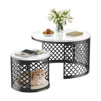 COUCHTISCH Wohnzimmertisch für couch Sofatisch mit Haustierbereich und Haustiermatte, mit Marmorstruktur, bis 400 °C - Schwarz, Holzwerkstoff/Metall (70/70/45cm) - STILVORA