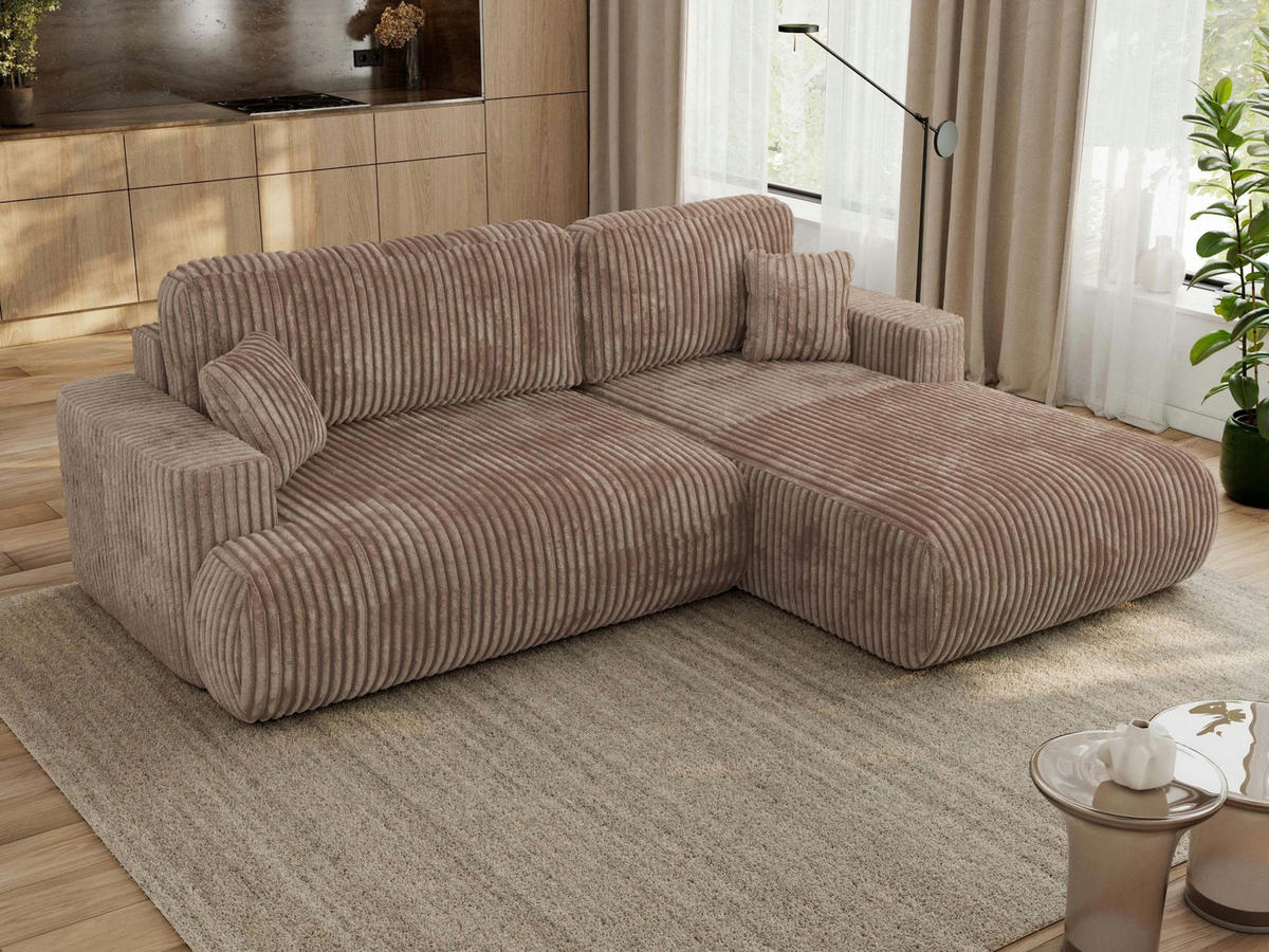 ECKSOFA OVO L Braun Cord - Rechts Seite - Schwarz/Braun, Kunststoff/Textil (195/271cm) - MKS