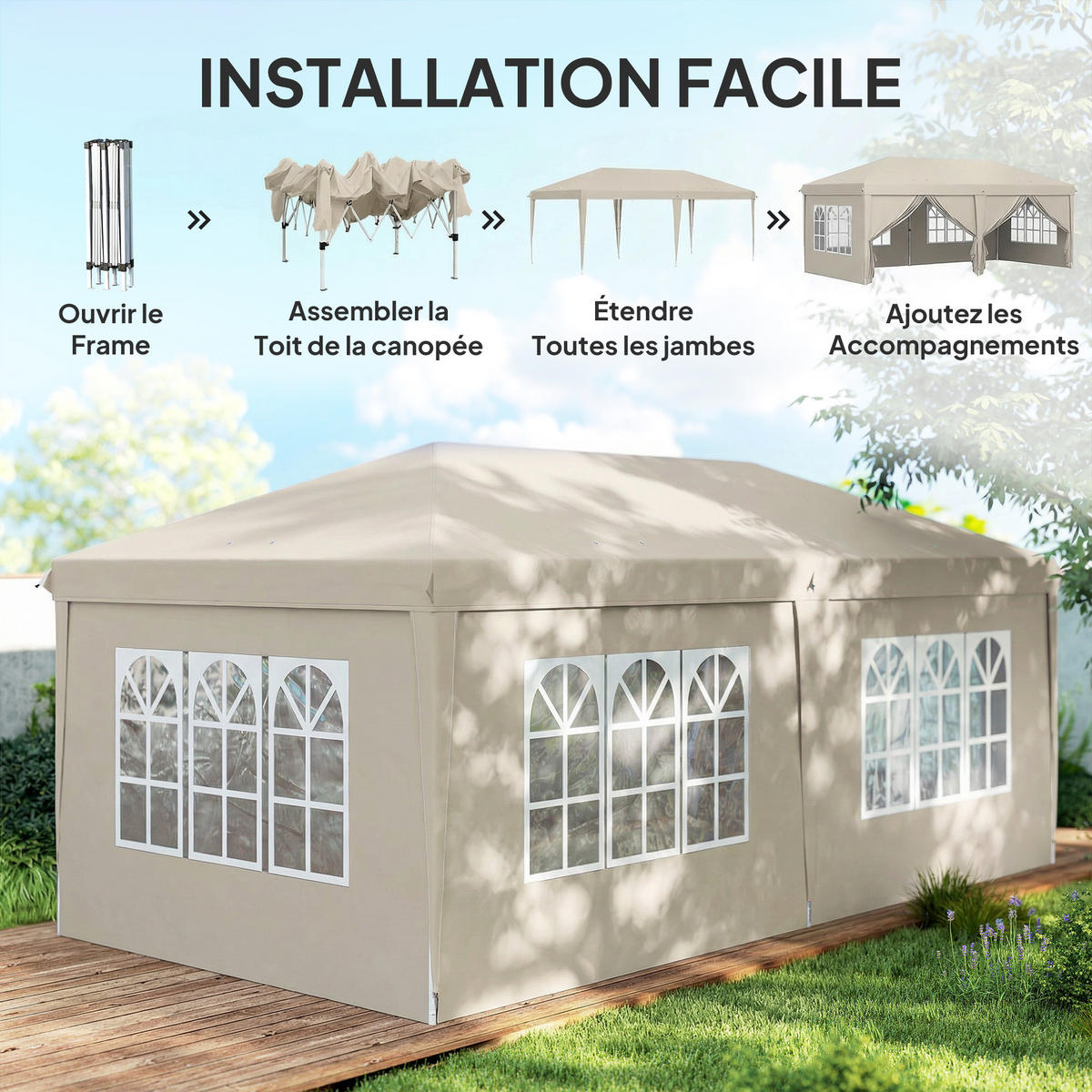 PAVILLON DE-14052 6/3 m, UV-Schutz, höhenverstellbar Beige - Beige, Metall (295/270/585cm) - ComfortXL