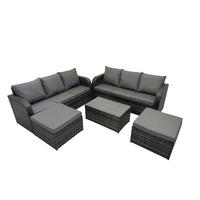 GARTENMÖBEL-SET mit Kissen Polyrattan Dunkelgrau 8-Sitzer - Dunkelgrau/Grau, Glas/Kunststoff - Fimous