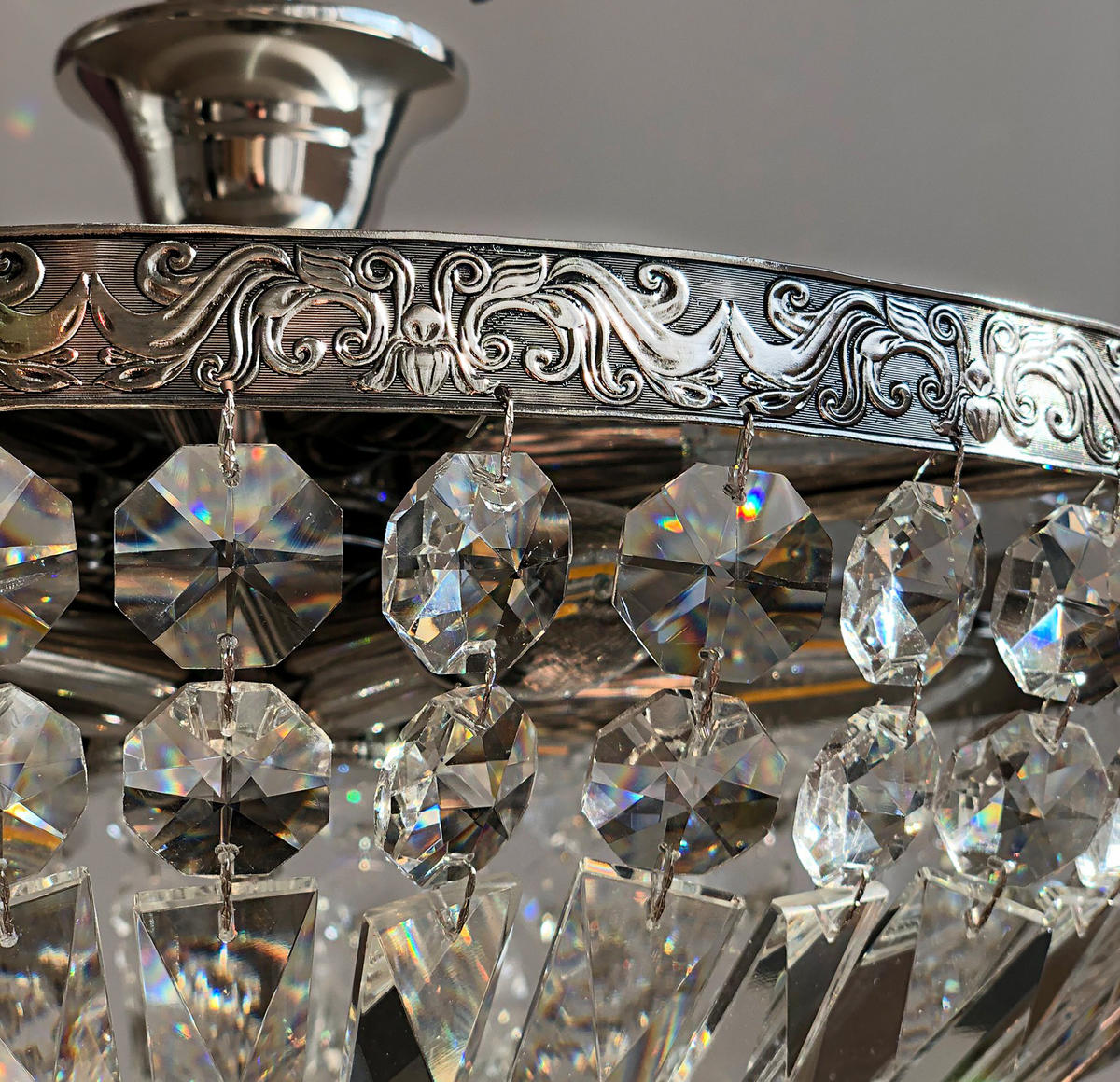 DECKENLEUCHTE Kristall Schönbrunn Ø45 Antik Silber gefertigt aus geschliffenen Kristallen - Silberfarben, Glas/Metall (45/45/28cm) - PGA Lights