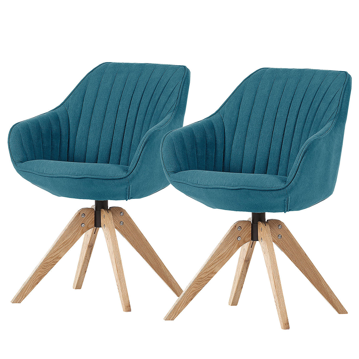 DREHBARER ARMLEHNENSTUHL - Massivholz - Textil - Petrol, Holz/Textil (60/83/65cm) - home24