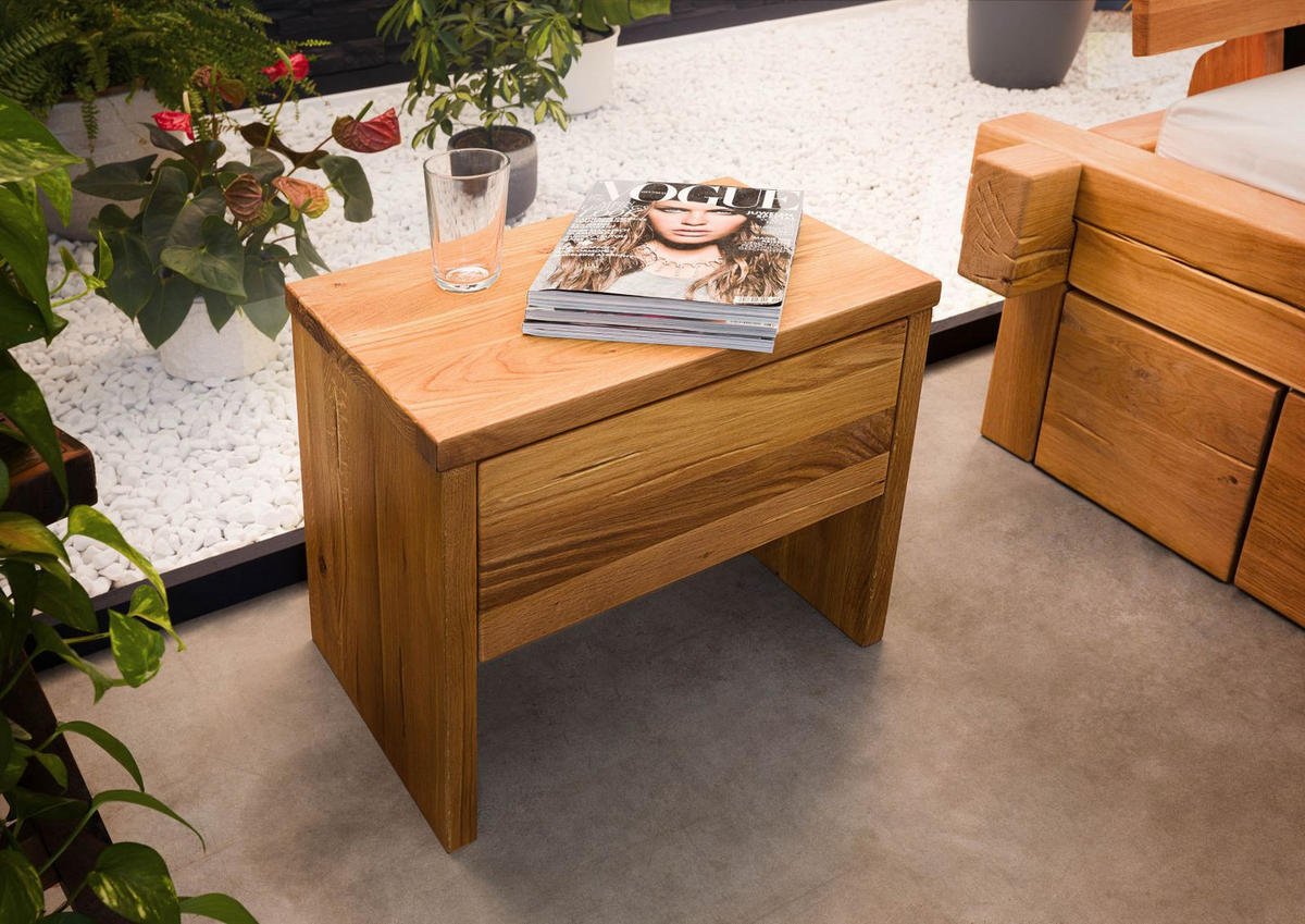 NACHTTISCH Wildeiche 50x35x40 natur geölt JANGALI #719 - Braun, Holz (50/40/35cm) - Massivmoebel24