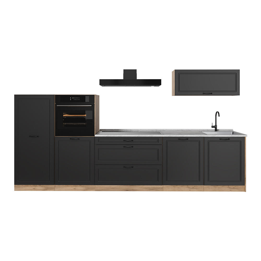 KUCHYNKA R-Line, Antracitový vidiecky dom/Dub Goldkraft, 340 cm Marmori työtaso - farba duba/antracitová, kompozitné drevo (340/143/60cm) - Vicco