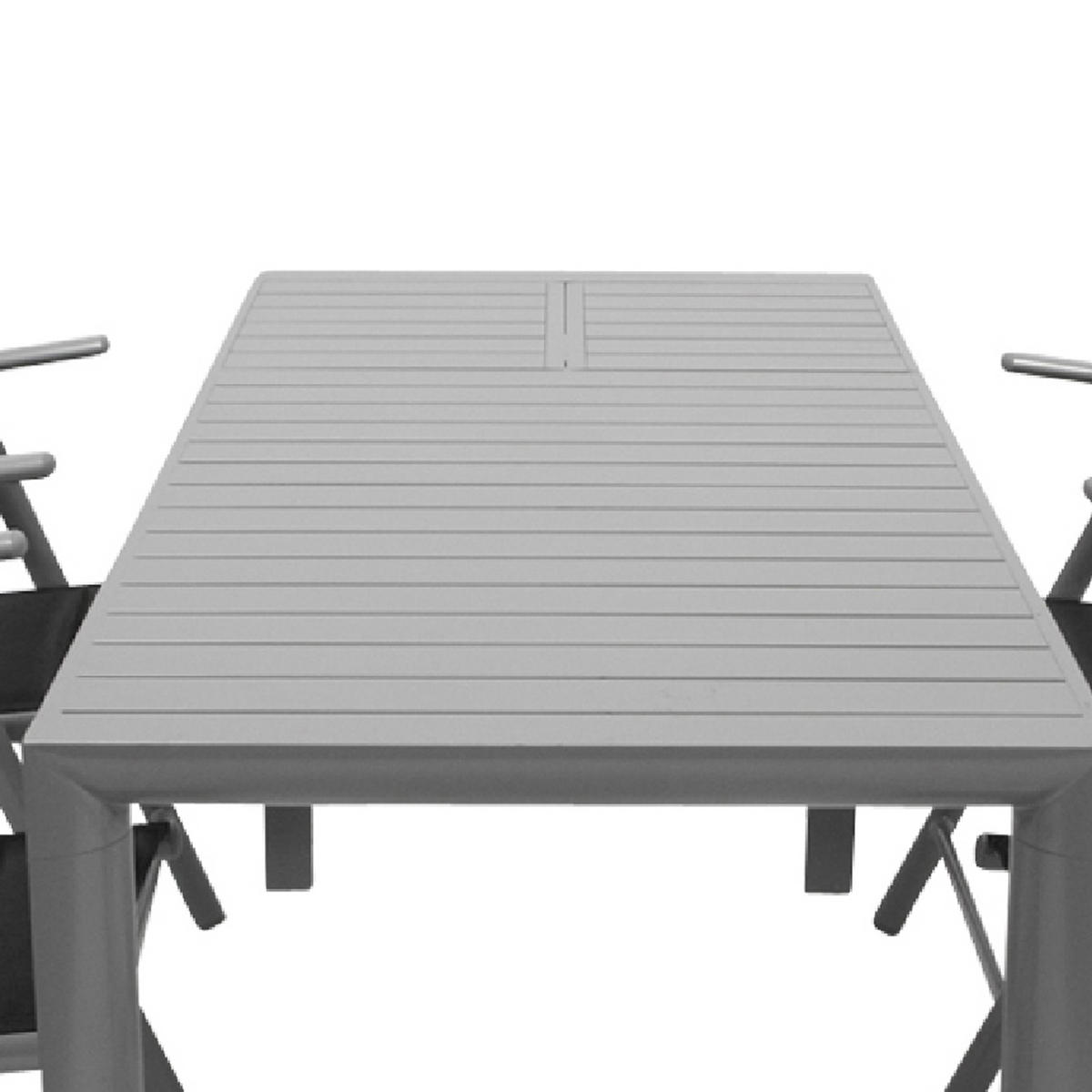 GARTEN-GARNITUR Ashford - 5-teilige Garten-Essgruppe (4x Klappsessel, Aluminium silbergrau + Textilgewebe gepolstert schwarz - Grau, Metall - TPFGarden