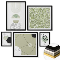 WANDBILDER 5er-Set - 50x50 cm & 20x30 cm & 40x60 cm Schwarzer Rahmen - Abstrakte Pflanzenmotive - Schwarz, Kunststoff (40/60cm) - ArtPrintCave