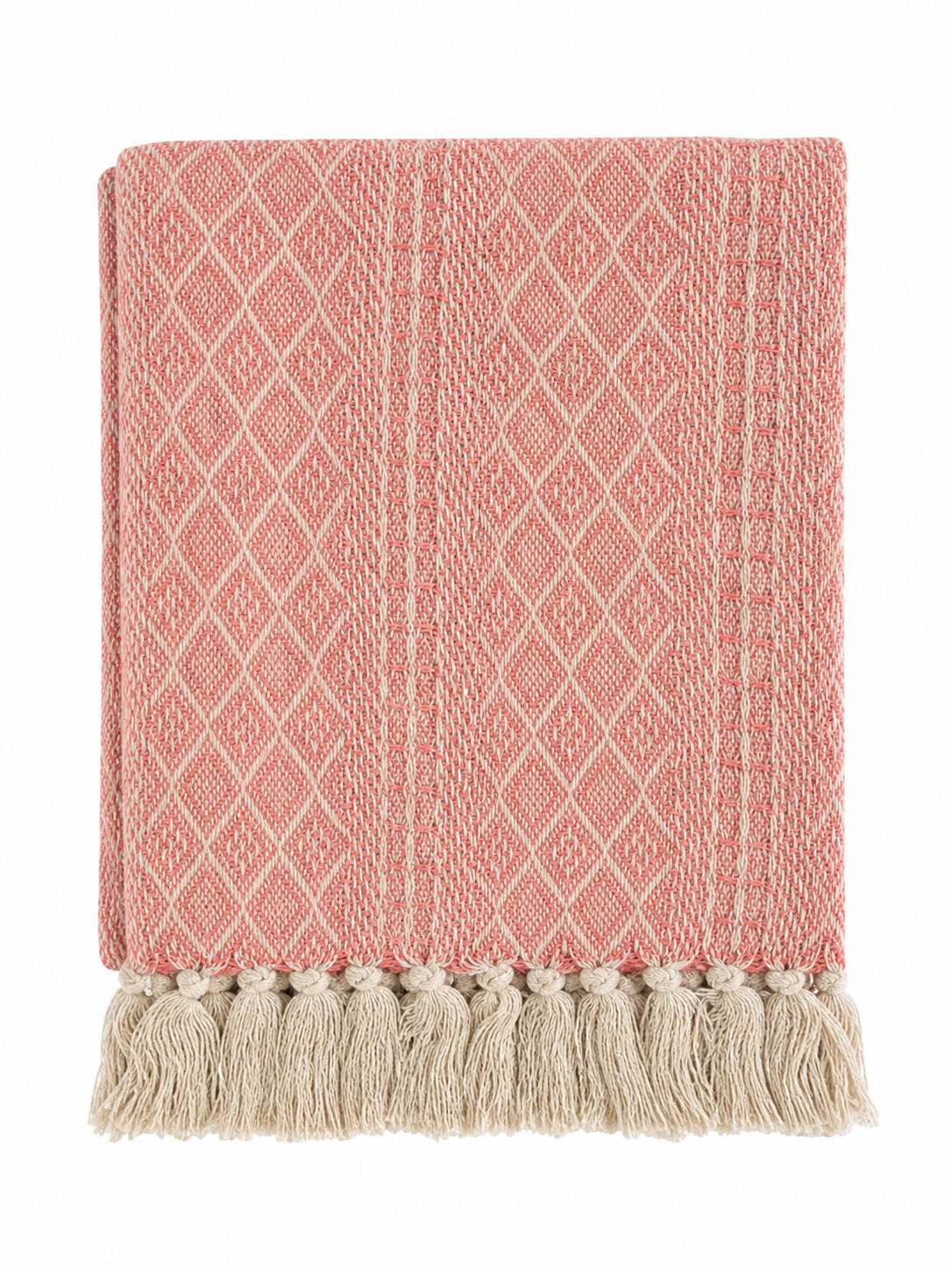 WOHNDECKE Baumwolle 130x180 cm Mit Fransen – Tamara Peach - Rosa, Naturmaterialien (130/180cm) - AU Maison