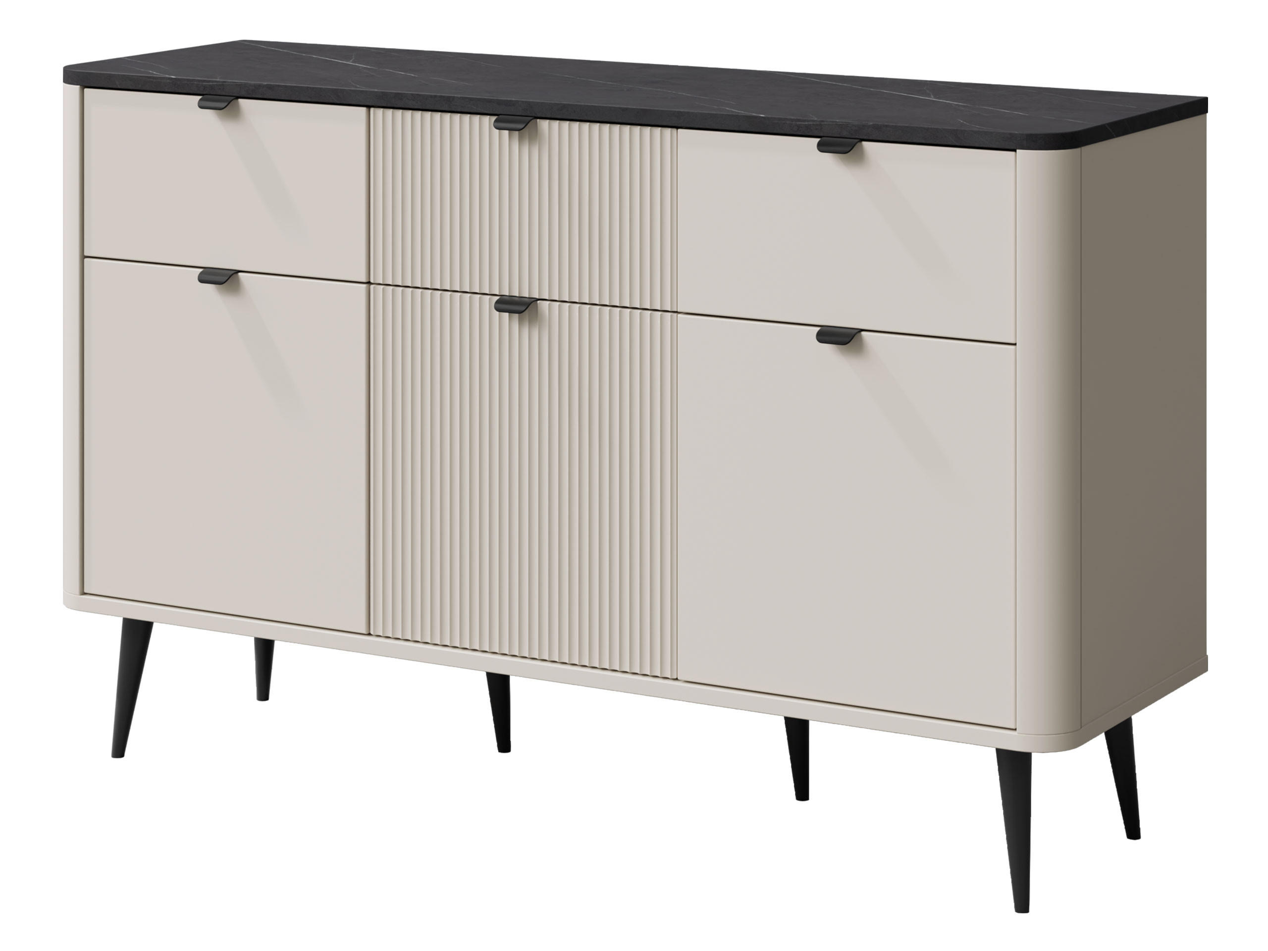 KOMMODE Marly 3S3D RE10 - Kaschmir/Schwarz, Holzwerkstoff/Metall (130/82/40cm) - MIRJAN24