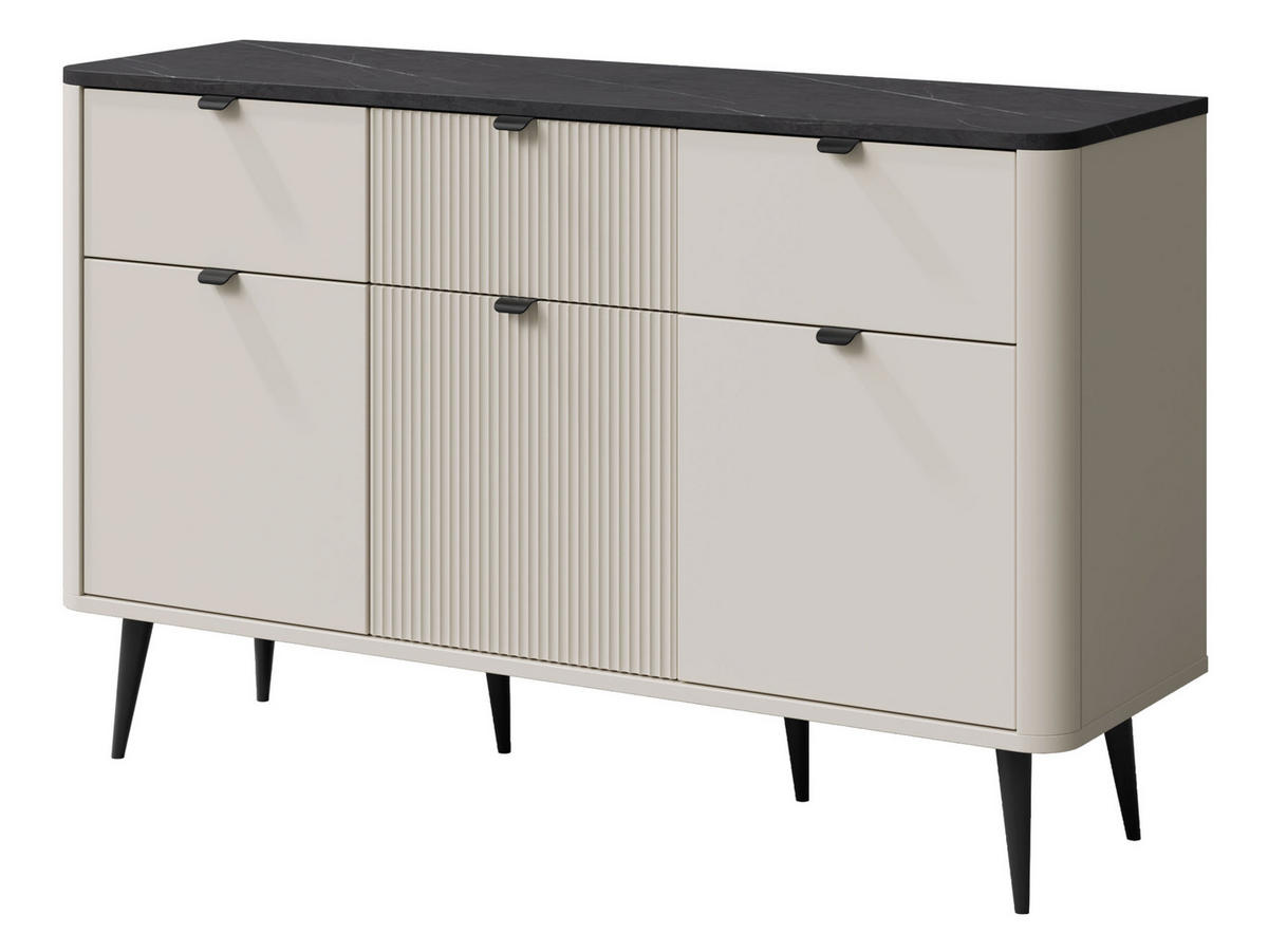 KOMMODE Marly 3S3D RE10 - Kaschmir/Schwarz, Holzwerkstoff/Metall (130/82/40cm) - MIRJAN24