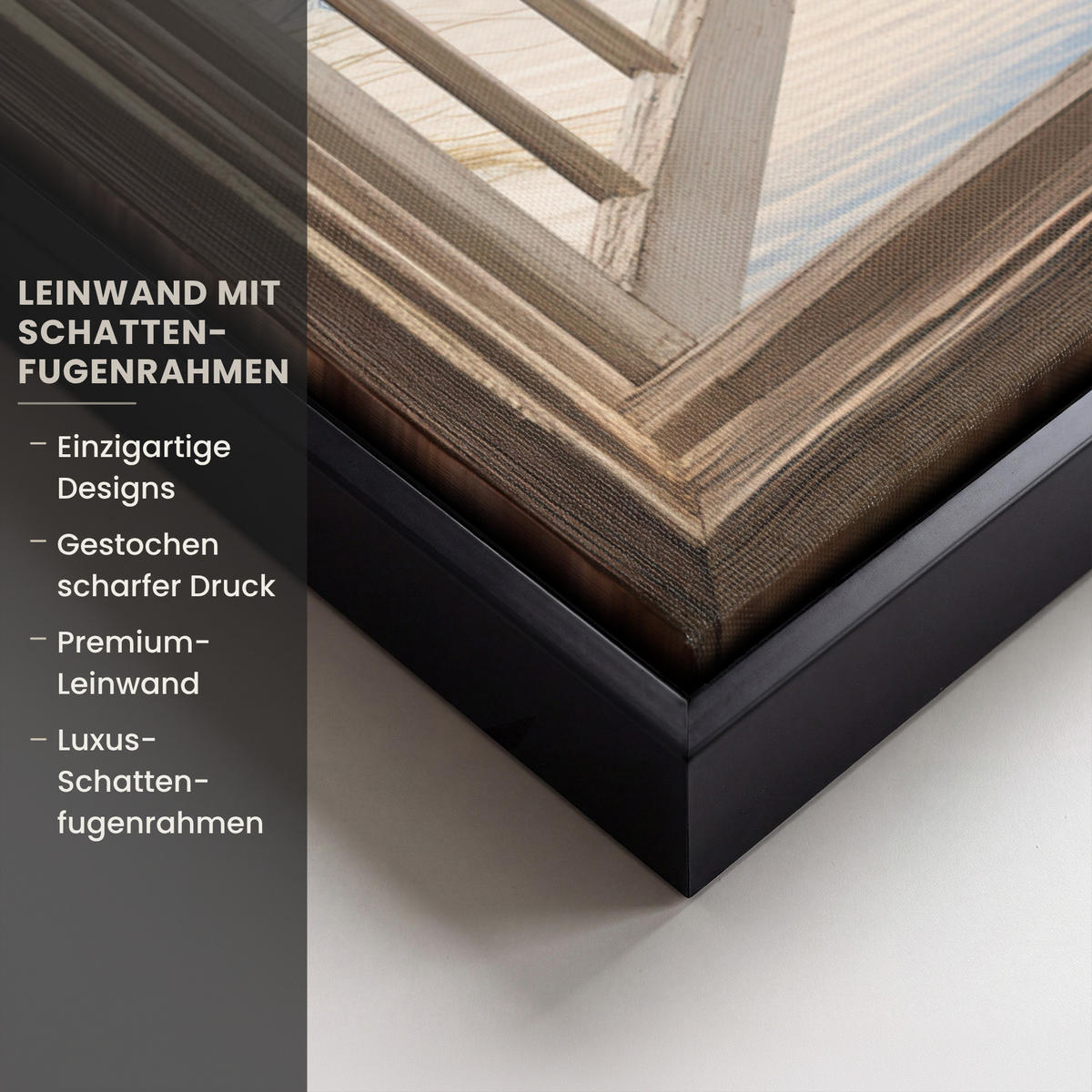 LEINWAND Bilder mit Rahmen - Aussicht - Strand - Fenster - Dünen - Meer - 50x50 - Hellblau, Textil (50/50cm) - MuchoWow