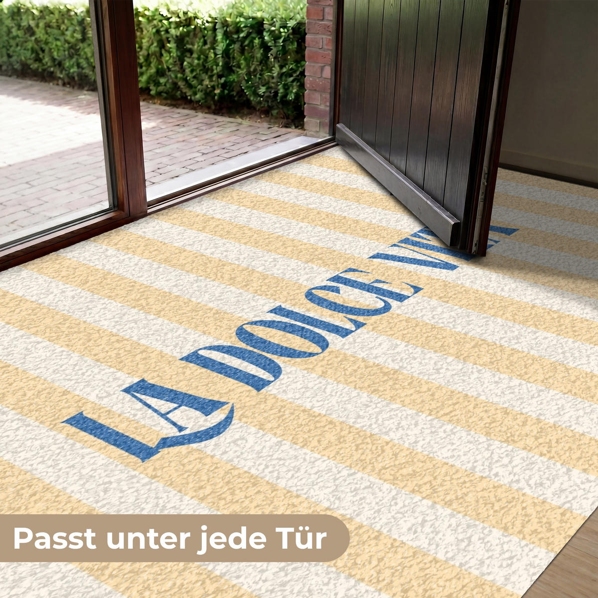 FUSSMATTE Blau – Gelb – Streifen – La Dolce Vita 180x120 cm - Hellgelb, Kunststoff (180/0.4cm) - MuchoWow