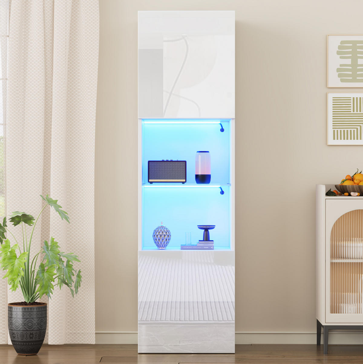 VITRINE 45/35/160 cm aus Spanplatte mit LED-Beleuchtung Weiß - Weiß, Holzwerkstoff (45/160/35cm) - Modenvie