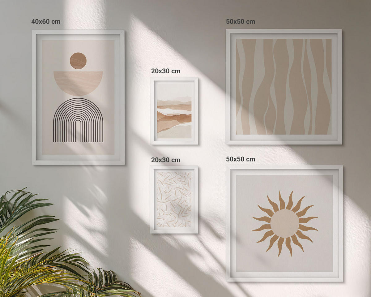 WANDBILDER 5er-Set - 50x50 cm & 20x30 cm & 40x60 cm Weißer Rahmen - Abstrakte Landschafts- und Naturgeometrie - Weiß, Kunststoff (40/60cm) - ArtPrintCave