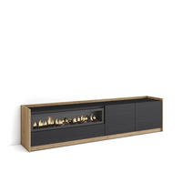 TV-SCHRANK, Lowboard, Schwarz Eiche, Elektrokamin, 207/37/50cm - Schwarz, Holzwerkstoff (207/50/37cm) - Skraut Home