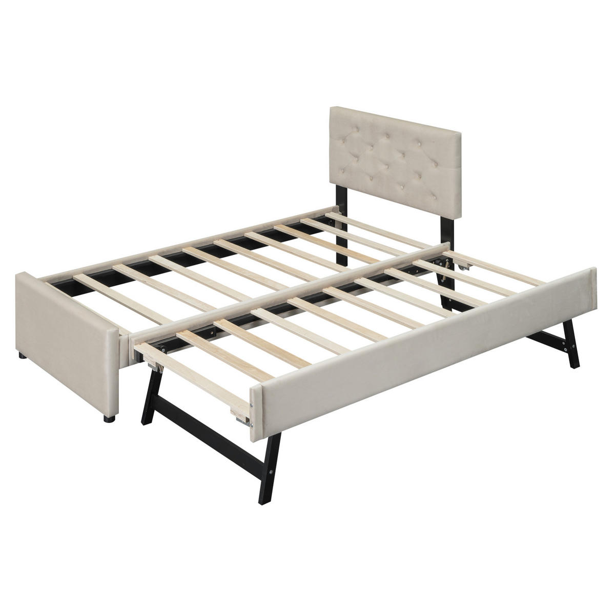 BETT mit Rollbett 90x200 cm Samt Beige - Beige, Metall (90/200cm) - Meubliv